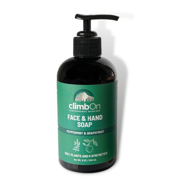 ClimbOn Jabón de manos de menta y toronja – todo aceite esencial orgánico natural orgánico para manos y cuerpo jabón de manos, botella de 8 oz