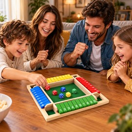 Wooden Shut the Box Dice Game for Family Game Nights – 4-Sided Number Flip Board for Multiplayer Fun and Parties