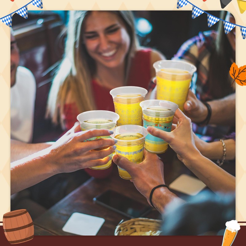 Jingmore 120 Pcs Oktoberfest Plastic Cups 16oz Oktoberfest Party Supplies
