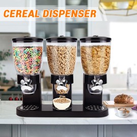 Sishynio Cereal Dispenser for Countertop, Dry Food Dispenser 2L Capacity, Triple Compartment, Airtight Food Storage Container for Rice, Cereal, Nuts