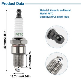 VooGenzek Pack of 2 F6TC Spark Plugs, Spark Plugs F6TC / F7TC Replacement, Lawn Mower Spark Plugs Replacement Part, for GX120 GX200 GX240 Go Kart Mini Bike Tillage Polishing Machine 168F