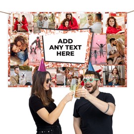 Add Pictures & Text Rose Gold Sparkle Photo Celebration Banner - 14 Photo - 5 x 3ft | Birthday, Anniversary, Party Backdrop | For Use Indoor & Outdoor - Made in England