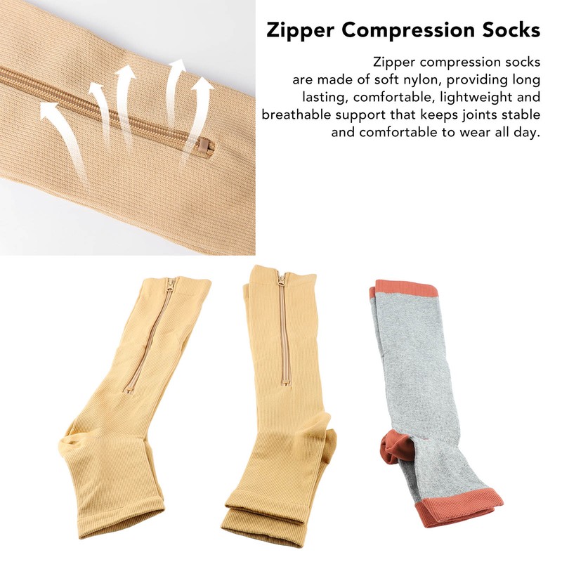 3Pairs Zipper Compression Socks Breathable Open Toe Over The Calf