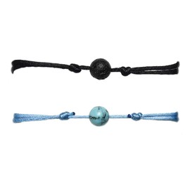 MENGLINA 2 Pieces Chinese Feng Shui Lava Natural Stone Beads Distance Bracelet Red String Lucky Couple Yin Yang Strand Bracelet for Men Women