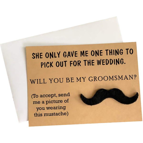 Heather & Willow Groomsmen Proposal Cards with Mustache - Set of 8 with Envelopes 5" x 7" | Funny Groomsmen Proposal Gifts for Wedding