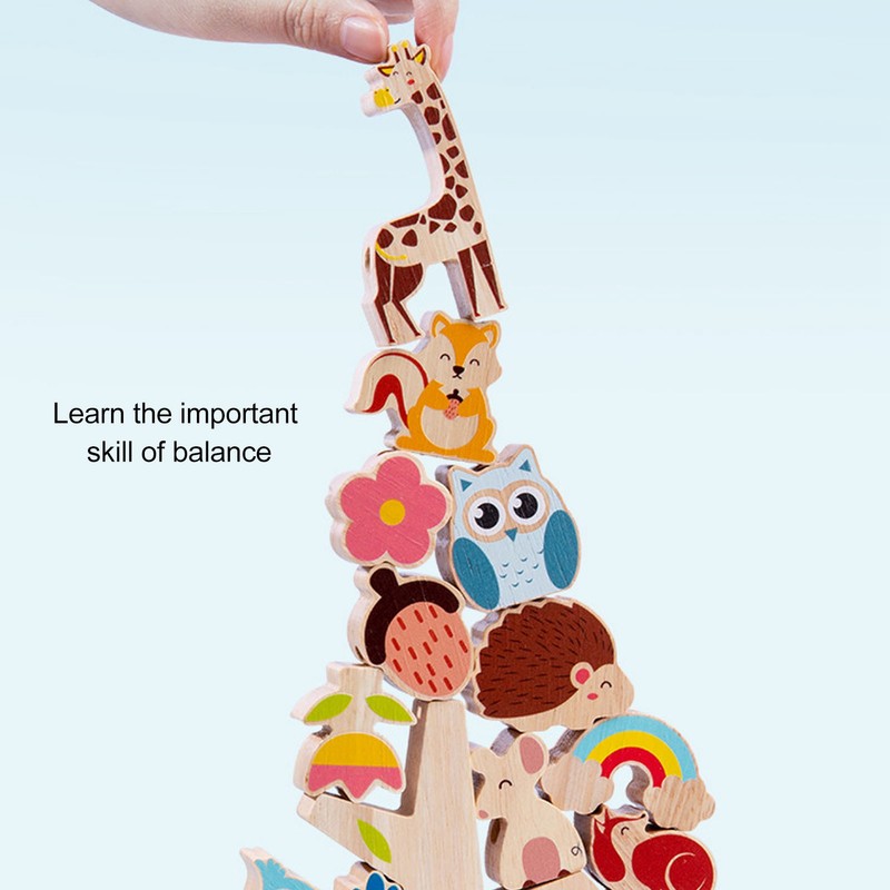 Wooden Animals Stacking Toy Colorful Improve Coordination Blocks Balancing Tree