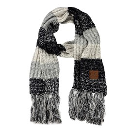 C.C Women's Long Multicolored Warm Cable Knit Shawl Wrap Tassel Scarf-Black/Grey