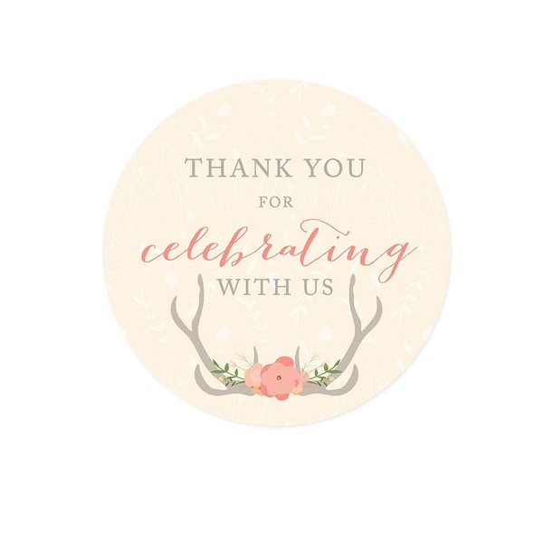 Andaz Press Woodland Deer Wedding Collection, Round Circle Label Stickers, Thank You for Celebrating with US, 40-Pack