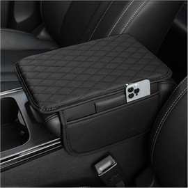 Upgraded Car Center Console Cover for Most Vehicles,Microfiber Leather Universal Car Armrest Cover Cushion with 2 Side Pockets Interior Accessories