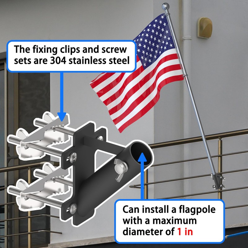 BUJ flagpole Mount for Railing no Drilling flagpole Mount for