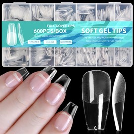 AddFavor 600pcs Coffin Nail Tips, Medium Coffin Gel X Nail Tips Clear Fake Nails Ballerina Full Cover Acrylic Nail Tips for Extension Nail Manicure Salon Home DIY