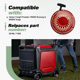 Quctaki Recoil Starter Assembly with Pull Cord Handle and Bolts Compatible with Harbor Freight Predator 7600W Running 9500W Surge Inverter Generator Replace 59188 71365