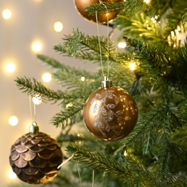 Valery Madelyn Christmas Fall Ornaments Set, 9ct Bronze Copper and Gold Shatterproof Fall Christmas Tree Decorations, 2.76 Inches Woodland Brown Hanging Ball Ornaments for Thanksgiving Autumn Harvest