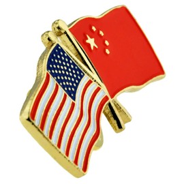 PinMart‘s USA and China Crossed Friendship Flag Enamel Lapel Pin - Country Flags Pins For Hats, Jackets, and Backpacks - 5 Pack