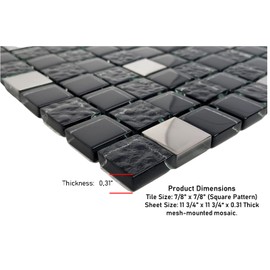 Tenedos 1"x1" Black & Grey Glass Mosaic Tile