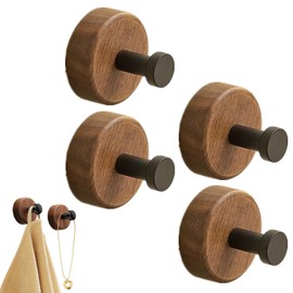 XMHBG 4 Pcs Walnut-Colored Adhesive Hooks Sturdy No Drill Heavy Duty Sticky HooksSuitable for Workplace Bathroom Kitchen Bedroom, Waterproof Stick on Hooks