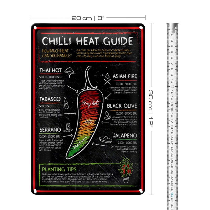 Chilli Heat Guide | Schärfegrad Übersicht | Blechschilder für Küche