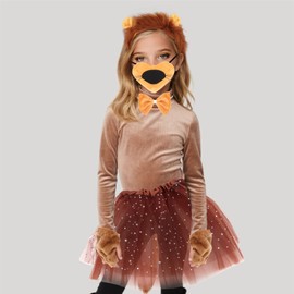 Moikolok Lion Ears Headband and Tail, Lion Costume Tutu Paw Gloves Nose Bowtie, School Project Halloween Jungle Animal Themed Party Cosplay