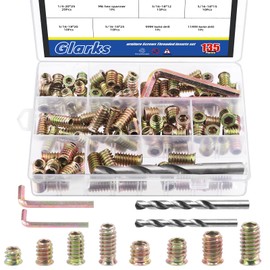 Glarks 134Pcs 1/4"-20 5/16"-18 Furniture Screw in Nut Threaded Inserts Assortment Kit, 10/12/15/20/25mm Wood Inserts Bolt Fastener Connector Hex Socket Drive with Twist Drill and Hex Wrench Set