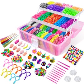 ROSHUKG 14500 Rubber Bands Kit, Colorful Rubber Bands Refill Kit with 3 Layer Container for Girls Boys(Pink)