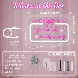 InnovTools You're Like Really Pretty Neon Signs for Wall Decor Positive Pink Bow Neon Sign Party Decor Dimmable Ribbon Bow LED for Teen Girl Bedroom Decor Room Salon Vanity Are Wedding Inspiring Gifts