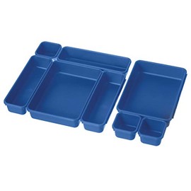 Oggi 8 Pack Interlocking Drawer Organizers & Storage Bins -Bathroom, Office, & Kitchen Organization, Containers for Organizing, Multiple Sizes, Blue