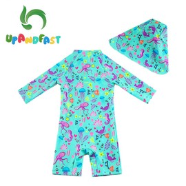 upandfast Baby Girl One Piece Swimwear Suits with Sun Hat Infant Swimsuits UPF 50+ Sun Protection (Green, 12-18 Months)