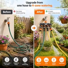 4-Way Garden Hose Splitter for Outdoor Faucets – Metal Water Distributor for Garden Irrigation