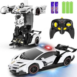 RC Car - Transformer, One Key Transform Flash Robot, 2.4Ghz 1:18 Scale Transformer Car Boys Kids Toys Gift with 360 Degree Rotation Drift Function:_white