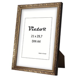 VictoR Vinci Picture Frame - 21 x 30 cm (A4) Brown Gold - Vintage Baroque - Decorated Strip 22 x 20 mm - Shatterproof Acrylic Glass - MDF Back - for Portrait and Landscape Format - Made in Europe