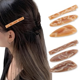 CURASA Y2K Hair Clips 6PCS Metal Acrylic Resin Barrettes Non Slip Alligator Hairpins Fashion Decorative Bangs Accessories Cute Brown French Snap Hairclips For Women Girls Thick Thin Hair