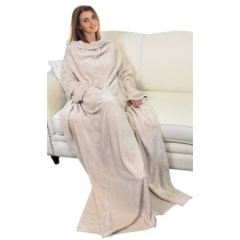 Catalonia Wearable Blanket with Sleeves and Pocket, Cozy Soft Fleece Mink Micro Plush Wrap Throws Blanket Robe for Women and Men
