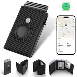Anti-Lost Card Holder for Men with Tracker &Finder, Mens Smart Wallet with Find My Tracker(iOS Only), RFID Blocking, Carbon Fiber, Minimalist - 9-14 Card Capacity | ID Window | Cash Slot (Black)