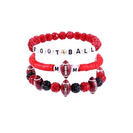 LKingel Football Bracelets for Women Football Game Day Bracelets Mom Dad Stacking Bead Stretch Rugby Bracelet Vintage Rhinestone Rugby Bracelet Sports Lover Jewelry Gift for Women (Red and Black