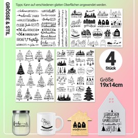 Tixlux Pack of 4 Rub On Stickers, Foil Transfer Stickers 19 x 14 cm for Glass, Crafts, Decoration, DIY Crafts, Gifts Decoration, Party Decoration (Christmas Ⅱ)