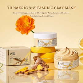 Turmeric Vitamin C Face Mask, Deeep Cleansing Clay Mask for Dull Skin, Skincare Facial Mask for Refining Pores and Controlling Oil, Smooth & Radiant Skin, Face Skincare Gifts, 4.23 OZ