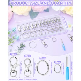 FIVEIZERO 60PCS Silver Swivel Snap Hooks and Key Rings Kit, 30PCS Keychain Clip Hooks, Lobster Clasps, 30PCS Key Chain Rings, KeyRings for Crafts, Jewelry Making and DIY