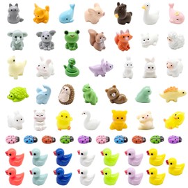 60PCS Mini Resin Animals Tiny Resin Animals to Hide Miniature Animal Figurines Mini Ducks Chicken Small Animal Figures Bulk for Fairy Garden Decor Fish Tank Ornaments Craft