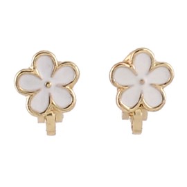 Grace Jun Gold Color Small Flower Clip on Earrings Non Piercing Easy to Wear Ear Clip (White flower)