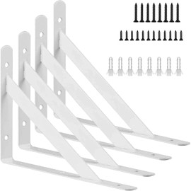 12 Inch Shelf Brackets, Kersally 4 Pack Heavy Duty L Shelf Brackets, 90 Degree Triangle Metal Supports for DIY Floating Shelf with Screws ( White)