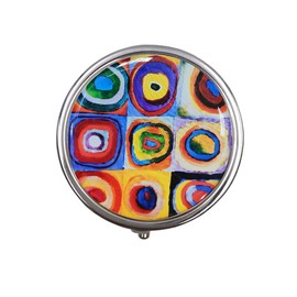 1 x Portable Round Metal Pill Box Mini Pill Organizer Container Holder for Bag Purse Handbag Travel Gift Compact 3 Compartments 9 Grid Color Circle