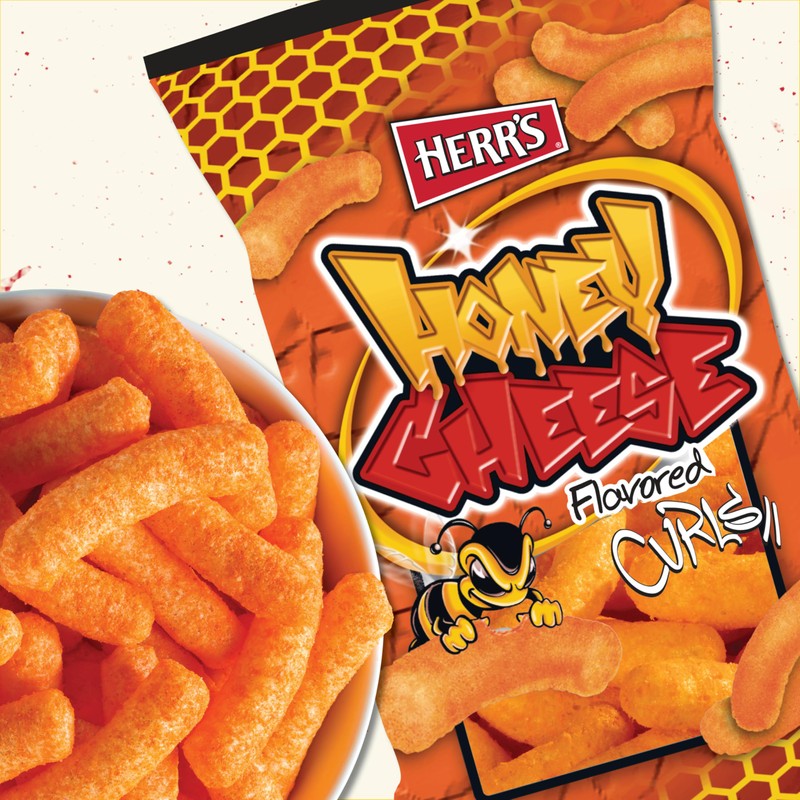 Herr’s Honey Cheese Flavored Curls, Gluten Free Snacks, 1oz Bag
