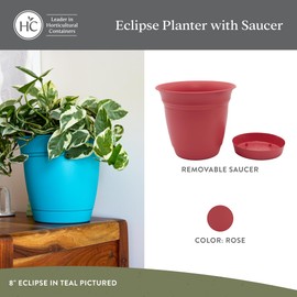 The HC Companies 20 Inch Eclipse Round Planter with Saucer - Indoor Outdoor Plant Pot for Flowers, Vegetables, and Herbs, Rose (2 Pack)
