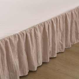 Bed Skirt Queen Size, Ruffled Bed Skirt with Split Corners, Queen Bed Skirt 14 Inch Drop, Striped Boho Queen Size Bed Skirts, Bed Skirting Queen Size, Cream- 14'' Queen