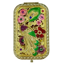 ZHU YU CHUN 1PC Vintage Peacock with Head Up Pattern Cosmetic Makeup Pocket Purse Magnification Jewel Mirror （Rectangle）