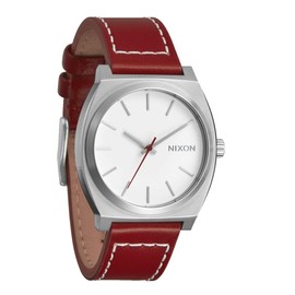 NIXON Time Teller A1373 - Silver/Egret/Cranberry - 100m Water Resistant Men's Analog Fashion Watch (37mm Watch Face, 20mm-18mm Leather Band)