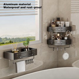 VOLPONE Shower Caddy No Drilling Shower Shelves for Inside Shower Heavy Duty Bathroom Organizer Storage Rack Adhesive with Towel Bar Hooks (2-Pack, Matte Gray)