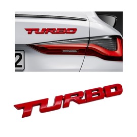 Dickno 2PCS Turbo Car Emblem Decal, 3D Metal Fender Logo Badge Sticker, Zinc Alloy Auto Front Hood Side Body Emblem Sticker, Universal Exterior Decor Car Accessories for SUV Truck (Red)