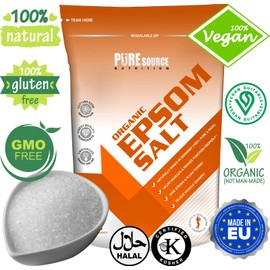 PSN Organic Vegan Epsom Salt 500g 100% Natural FCC Food Grade Magnesium Sulphate Epsom Salts for Bath Bombs Bath Soak Bathing Spa
