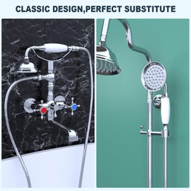 ENGA Vintage Hand-held Shower Rain Sprayer Telephone Shaped Brass Ceramic Shower Head with 59 Inch Hose for Bathroom (Chrome Finish)